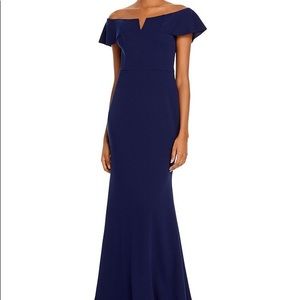 Bloomingdale’s Aqua Navy Blue Off Shoulder Formal Evening Gown Dress Sz 10